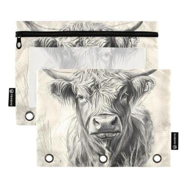 Imagem de CEBUGI 3 bolsas de lápis com zíper e janela transparente, 2 pacotes de estojo para exames de sala de aula (vaca Highland)