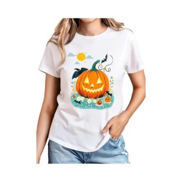 Imagem de Camiseta Feminina De Halloween Com Estampa De Abóbora, Morcego E Giras