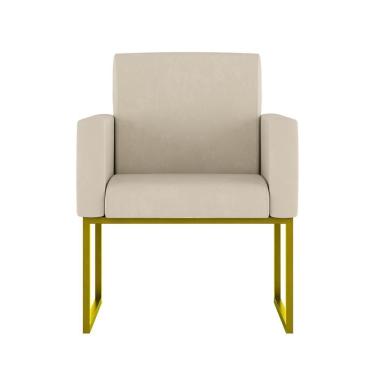 Imagem de Cadeira Poltrona Moderna Com Base De Ferro Dourado Reforçada Cor:bege Bege