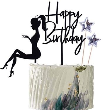 Imagem de YUINYO Elegante Topo de Bolo de Aniversário de Champanhe Dourado 30º Aniversário Artigos de Decoração de Festa para Caligrafia Bling Cake Decor Banner