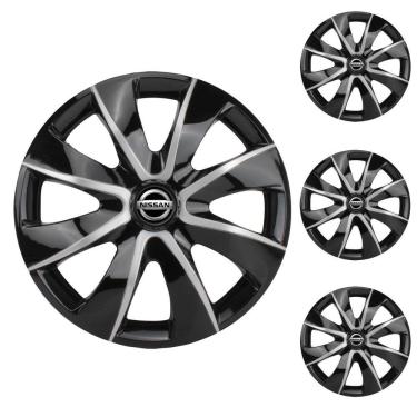 Imagem de Jogo Calota Aro 14 Prime Black Silver Elitte Preto Prata + Emblema Resinado Nissan (March Versa Sentra)