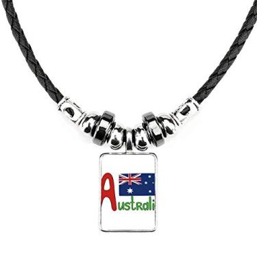 Imagem de DIYthinker Colar com bandeira nacional da Austrália com padrão azul vermelho joia Torque pingente de corda de couro