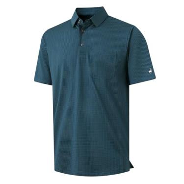 Imagem de Rouen Camisetas masculinas de golfe de manga curta, caimento seco, jacquard, desempenho, absorção de umidade, casual, gola e bolso para homens, Turquesa, XXG