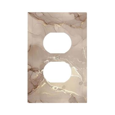 Imagem de Tampa de tomada duplex de mármore marrom ouro rosa, placa de parede, receptáculo decorativo, placa elétrica para banheiro, cozinha, acessórios de decoração de casa, 12,7 x 7,6 cm