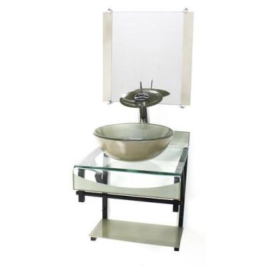 Imagem de Gabinete de vidro 40cm para banheiro curvado duplo pp cuba redonda com