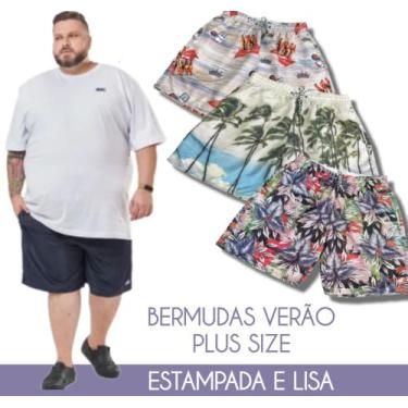 Imagem de Bermuda Estampada Plus Size Praia Verão Esporte Lisa - Wild, Estampado