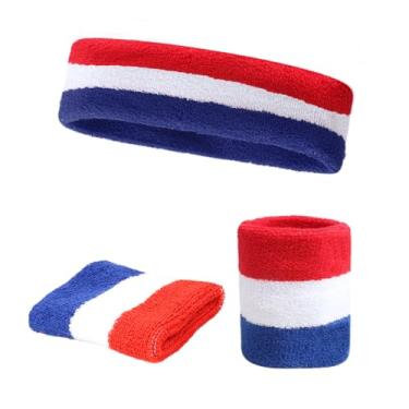 Imagem de hhdatc Conjunto de faixa de transpiração listrada atlética para absorção de suor e pulseiras para academia, tênis, corrida e treinamento esportivo