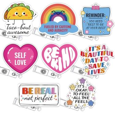 Imagem de 8 peças engraçadas carretel de crachá retráteis acessórios de enfermeira a granel enfermagem médica, divertido, cuidados de saúde, suporte de crachá, seja gentil, amor-próprio, clipe de crachá médico