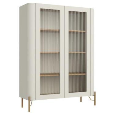 Imagem de Cristaleira Sala De Jantar 2 Portas Vidro Pés Industrial Dourado Naim 