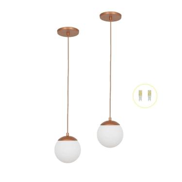 Imagem de Kit 2 Pendentes Jabuticaba Cobre Bola Globo De Vidro + Led V