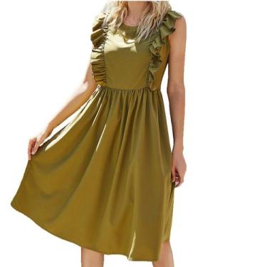 Imagem de Vestido feminino casual com decote em O, saia solta, sem mangas, babad