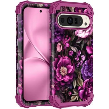 Imagem de LONTECT Capa para Google Pixel 10 Pro XL, floral, à prova de choque, resistente, resistente, 3 em 1, híbrida, resistente, de alto impacto, capa protetora para Google Pixel 10 Pro XL, magenta