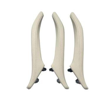 Imagem de 3 pçs esquerda direita maçaneta da porta conjunto conjunto de couro puxador da porta substituição guarnição compatível com bmw série 5 f10 f11 520 523 525 528(Oyster LHD 3PCS)