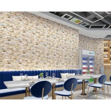 Imagem de Papel de parede autoadesivo retrô padrão de tijolo adesivos de parede à prova d'água à prova de umidade isolamento térmico adequado para sala de estar e quarto renovação de parede tijolo amarelo retrô