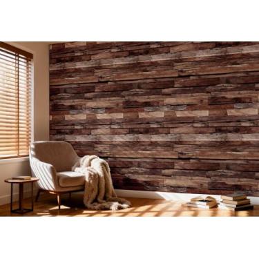 Imagem de Papel de parede retrô textura de tijolo PVC impermeável papel de parede autoadesivo para quarto, sala de estar, estudo e paredes de lojas, efeito de madeira em camadas 44,5 * 1000 cm