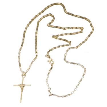 Imagem de Corrente Tijolinho Lagosta Com Pingente Cruz Fio Palito