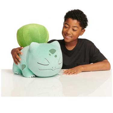 Imagem de Pelúcia Pokémon Bulbasaur Jazwares verde deitada para dormir tamanho 46 cm