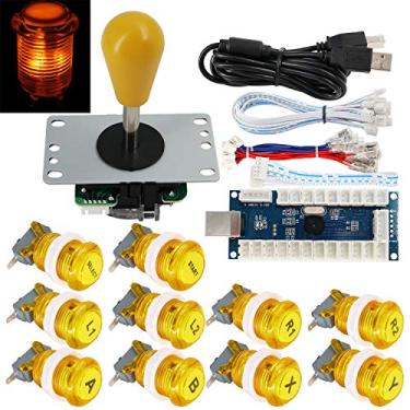 Imagem de SJ@JX Kit de botões de Arcade Game Stick DIY com logotipo LED Joystick de 8 vias USB codificador controlador para PC MAME Raspberry Pi amarelo
