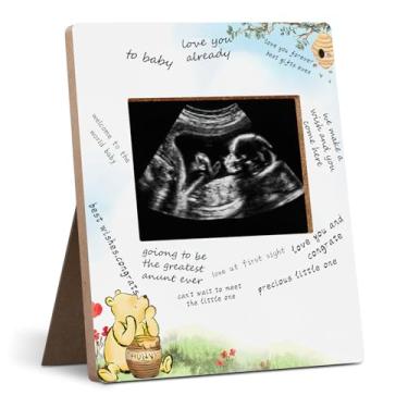 Imagem de Hatzelou Porta-retrato Winnie Baby Show, moldura clássica de sonograma de Pooh, moldura de livro de convidados para chá de bebê, suprimentos para festa de Ursinho, revelação de gênero