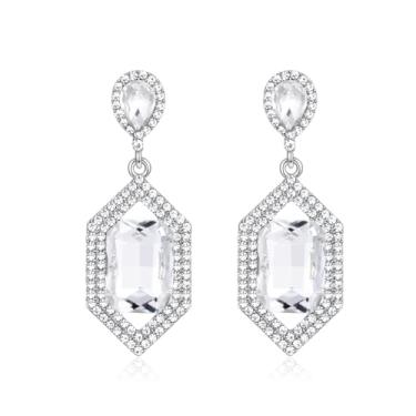 Imagem de Met-edianger Brincos de strass branco vintage retrô geométricos brincos de gota de cristal para mulheres, Zinco Aço inoxidável, Strass