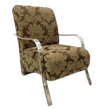 Imagem de Poltrona Elis Braço Cromado Jacquard Marrom com Bege - Sua Casa Decor