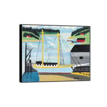 Imagem de MUHJDYC Impressão de pinturas famosas de moldura preta em tela - primitivismo tela de arte de parede - paisagem reprodução de pôster de belas artes (pesca no cais) 20x25cm-8x10in