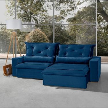 Imagem de Sofá 4 Lugares Florianópolis Retrátil e Reclinável Com Molas e Espuma Soft Azul
