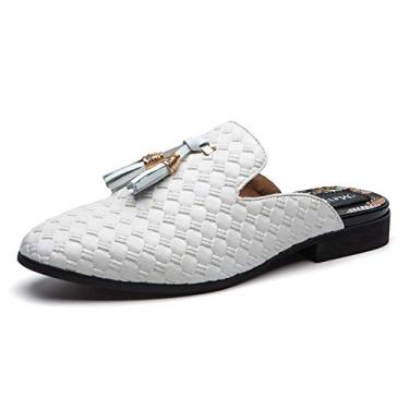 Imagem de Meijiana Chinelos masculinos mocassins de couro formal casual aberto nas costas sandálias, Branco - 06, 45
