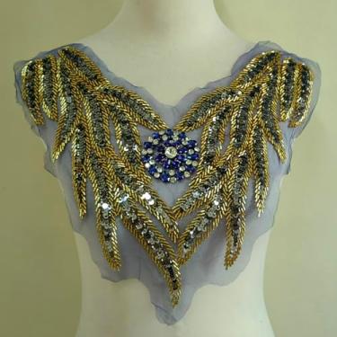 Imagem de Feepop Vestido de casamento Cheongsam com contas de cristal decoração de diamante DIY acessórios de roupas de renda colar falso (azul)