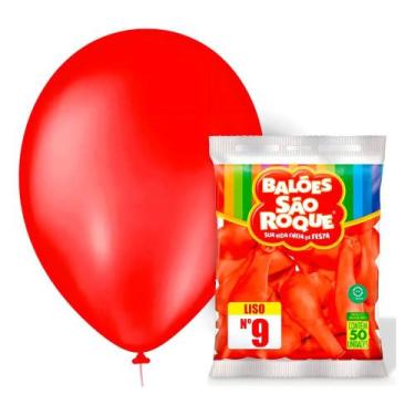 Imagem de Balão Bexiga São Roque Liso Nº 9 Redonda C/50 Vermelho Quente