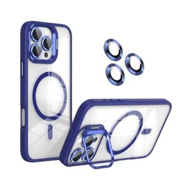 Imagem de Capa de telefone transparente à prova de choque com protetor de lente de câmera Clarity e suporte dobrável – Compatível com MagSafe Slim Clear Cover, proteção antiqueda resistente TPU para iPhone 16