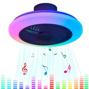 Imagem de Ventilador de teto musical com luz e controle remoto e APP Ventiladores de teto reversíveis de 6 velocidades com lâmpadas Ventilador de teto RGB mutável de cor com iluminação para quarto inf