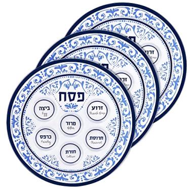 Imagem de Pratos de Seder da Páscoa Judaica Zion 30,5 cm Melamina (3, Renascimento Azul)