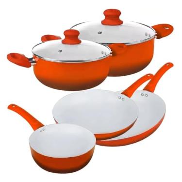 Imagem de Kit Jogo Panelas Em Cerâmica Tampa De Vidro Frigideira 5 Pçs