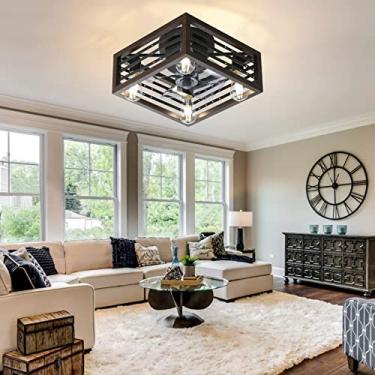 Imagem de Ventiladores de teto com luzes e controle remoto Ventiladores de teto com gaiola de ferro industrial retrô com lâmpadas Silencioso Motor DC reversível de 6 velocidades E14 Soquete Lustre Ven