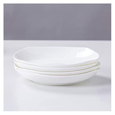 Imagem de Prato de serviço de cerâmica conjunto de 4 pratos para salada, macarrão, pratos de sobremesa e aperitivo, forno de microondas, lavável na lava-louças (14 cm, 17 cm) pratos (tamanho: 14 cm)