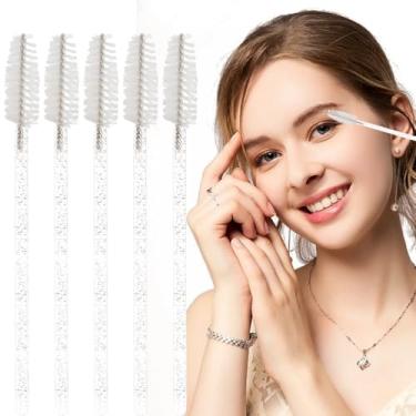 Imagem de 100 varinhas de rímel com glitter, descartáveis, pincéis de spoolie para cílios aplicadores de maquiagem, kit de ferramentas de extensão de cílios, todo branco/branco