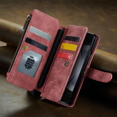 Imagem de Para Samsung Z Fold 5 Capa com slot para cartão de corpo inteiro para Samsung Galaxy Z Fold 5 Fold5 5G Capa protetora de couro carteira, vermelha, para Samsung Z Fold 5