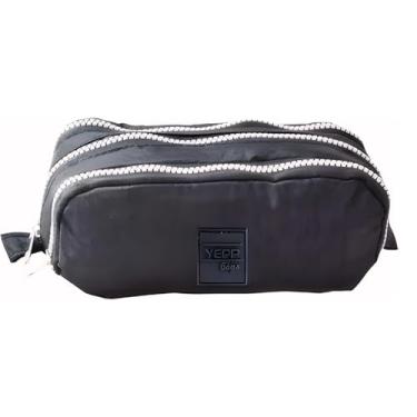 Imagem de Estojo Universitário e Escolar Necessaire Grande 3 Divisões Espaçosas para Materiais Organização Perfeita para Estudantes Material Volta as Aulas (Preto)