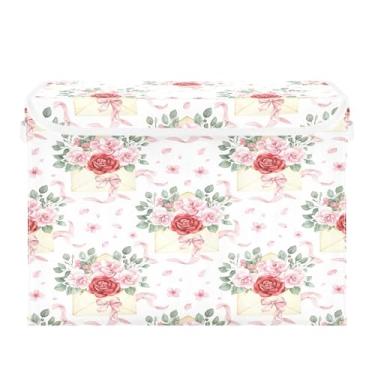 Imagem de Burbuja Caixa de armazenamento de cartas de amor com tampa e alças, caixa de armazenamento grande dobrável para prateleiras armário quarto escritório organizador