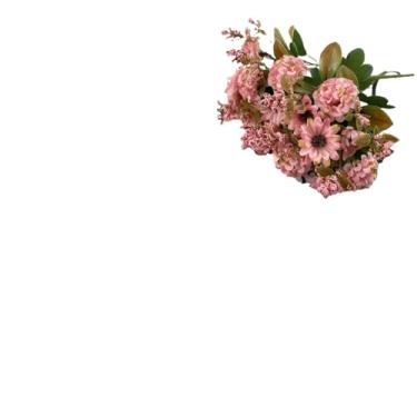 Imagem de Flores Artificiais de Crisântemo em Seda para Decoração de Bolo DIY, Buquê Artificial para Casamento, Festa e Casa (Rosa kit com 4)