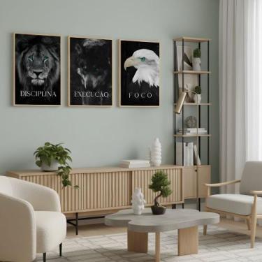 Imagem de Kit 3 Quadros Disciplina Execução Foco Motivação Moldura - Equadros, C