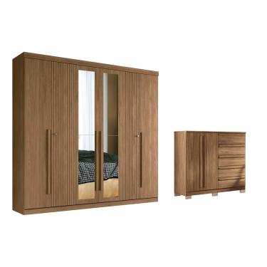 Imagem de Quarto Completo Modu 2 Peças (1GuardaRoupa+1Cômoda) QC359 Jatobá - Santos Andirá