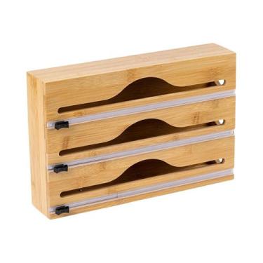 Imagem de Dispensador De Papel Alumínio De Parede Em Bambu Com Cortador, Organiz