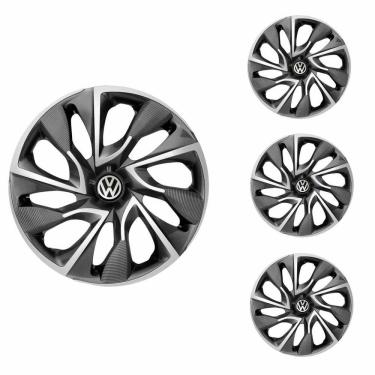 Imagem de Jogo Calota Aro 14 DS4 Sport Cup Elitte Grafite Prata + Emblema Resinado Volkswagen (Gol Parati Saveiro Voyage UP Santana Fox Polo Passat)