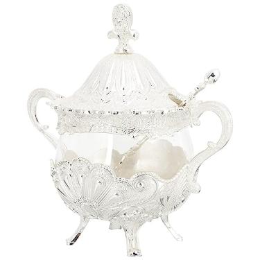 Imagem de Kichvoe Gold Decor Açucareiro com Tampa e Colher Vintage Estilo Europeu Recipiente de Armazenamento de Liga e Vidro Sal Pimenta para Casa Cozinha Restaurante Café Bar Decoração