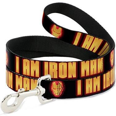 Imagem de Coleira para cachorro Homem de Ferro Rosto I Am Iron Man Preto Amarelo Brilho 1,8 m de comprimento 1,27 cm de largura