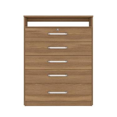 Imagem de Cômoda pequena 5 gavetas para quarto 86cm Triunfo 5090 Amêndola Touch 