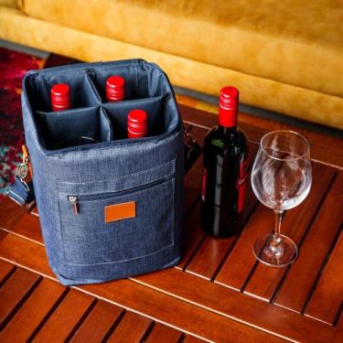 Imagem de Bolsa Para 4 Garrafas Porta Vinho Wine Bag Cooler Cerveja Gin Champanh