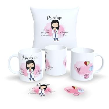 Imagem de Kit Com Almofada 30x30cm e Caneca de Porcelana Coleção Profissões Fofas (Psicologia)